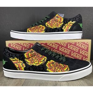 Vans Old Skool Dia De Los Muertos Day of the Dead Black Marigold Skull Men 13